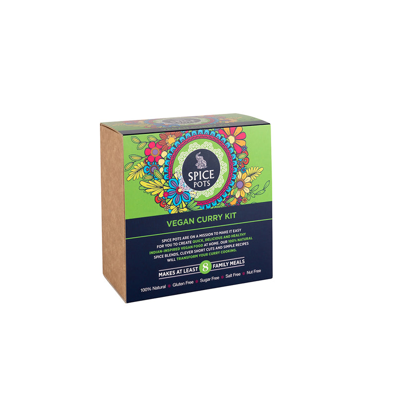 Spice Pots Vegan Curry Kit - 4 Indian Curry Powders with 8 Vegan Recipes
