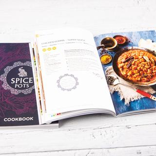 Spice Pots Happy Cooking Gift Set - 5 Indian Spices, Cookbook and a Candle