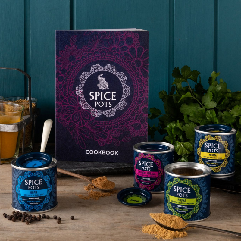 Spice Pots Vegetarian Curry Cookbook Kit - 4 Curry Powders and Cookbook